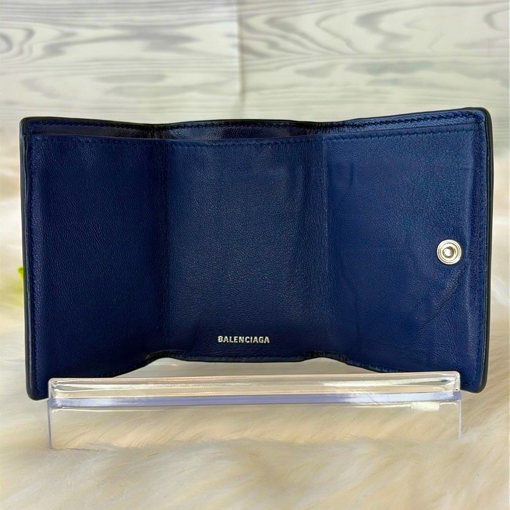 Balenciaga Navy Blue Croc-Embossed Trifold Compact Wallet - Picture 7 of 15